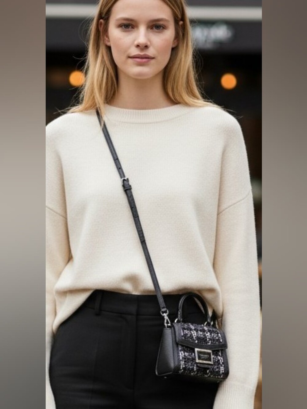 NEW Kate Spade ♠️ Katy Tweed BLACK WHITE Micro Crossbody bag purse